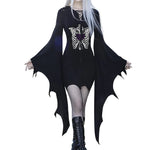 Women's Gothic Dress Batwing Sleeve Halloween Goth Dress Sexy Party Long Sleeve Black Saints Day Bodycon Dresses Cosplay Dress