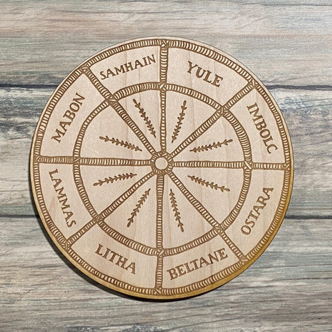 Crystal Grid~Wheel of the Year - Altar Decoration - Wood Crystal Grid - Wheel of the Year Crystal Grid