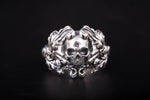 Solid Silver Skull Ring, Biker Ring, Gift for Biker, Skull Jewelry, Brutal Biker Ring, Leaves and Skull Ring, Unique Handmade Jewelry