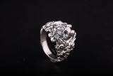 Solid Silver Skull Ring, Biker Ring, Gift for Biker, Skull Jewelry, Brutal Biker Ring, Leaves and Skull Ring, Unique Handmade Jewelry