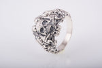 Solid Silver Skull Ring, Biker Ring, Gift for Biker, Skull Jewelry, Brutal Biker Ring, Leaves and Skull Ring, Unique Handmade Jewelry