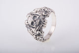 Solid Silver Skull Ring, Biker Ring, Gift for Biker, Skull Jewelry, Brutal Biker Ring, Leaves and Skull Ring, Unique Handmade Jewelry