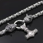Pendants & Necklaces Massive Stainless Steel Wolf King Chain with Mjolnir Ancient Treasures Ancientreasures Viking Odin Thor Mjolnir Celtic Ancient Egypt Norse Norse Mythology