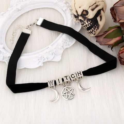 Gothic Statement Necklace Triple Moon Goddess Wicca Pentagram Necklaces