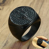 Ancient Rome Neptune Trident Charm Ring Black Stainless Steel