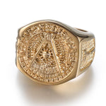 Rings Masonic Free Mason Ring for Men Gold Stainless Steel AG Freemason Ring Freemasonry Jewelry Punk Men's Gift Size 8 13|Rings| Ancient Treasures Ancientreasures Viking Odin Thor Mjolnir Celtic Ancient Egypt Norse Norse Mythology