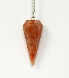 Magicun Stone~Sunstone Pendulum 1.75"L with Chain, Faceted (Natural Crystal Stone)