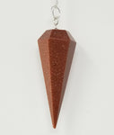 Magicun Stone~Red Gold Stone (Sun Sitara) Pendulum w/ chain, Faceted (Natural Crystal Stone)