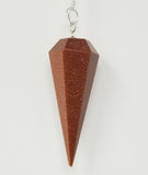 Magicun Stone~Red Gold Stone (Sun Sitara) Pendulum w/ chain, Faceted (Natural Crystal Stone)