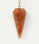 Magicun Stone~Sunstone Pendulum 1.75"L with Chain, Faceted (Natural Crystal Stone)