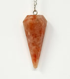 Magicun Stone~Sunstone Pendulum 1.75"L with Chain, Faceted (Natural Crystal Stone)