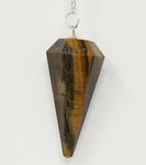 Magicun Stone~Tiger Eye Pendulum with Chain, Faceted (Natural Crystal Stone)