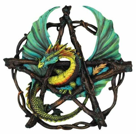 Witchcraft~FOREST DRAGON PENTAGRAM PLAQUE - 13" - WALL HANGING - STAR PENTACLE