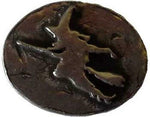 Witchcraft~Pewter Witch on Broom Pocket Stone Altar Coin Wicca Pagan Amulet Talisman Magic
