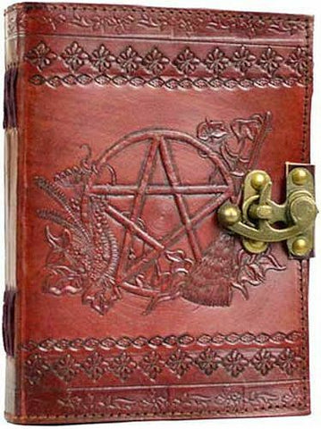 Witchcraft~ORNATE PENTACLE LEATHER BLANK BOOK w/LATCH - 5" x 7" Unlined 240 Pages