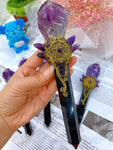16 22cm Natural Crystal Fluorite Quartz Healing Raw Stone Handmade Magic Stick scepter Witch Craft Staff Cosplay Fairy Props| |