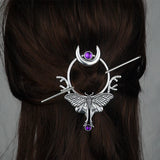 Witch Goddess Crescent Moon Dragonfly Hairstick Fairy Moon Dragonfly Insect Hair Barrette Hairclip Wicca
