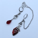 The Beating Heart Asymmetrical Cuff Earrings Chain Ear Cuff Clip Jewelry Gift,Witchy Gothic Vampire Spooky Boho Bohemian|Drop Earrings|