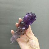 12-15cm Rose Quartz Amethyst Rose Carvings Natural Beautiful Healing Crystal Roses For Wedding Gift Wr - Stones