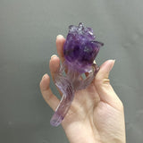 12-15cm Rose Quartz Amethyst Rose Carvings Natural Beautiful Healing Crystal Roses For Wedding Gift Wr - Stones