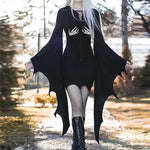 Women's Gothic Dress Batwing Sleeve Halloween Goth Dress Sexy Party Long Sleeve Black Saints Day Bodycon Dresses Cosplay Dress