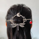 Witch Goddess Crescent Moon Dragonfly Hairstick Fairy Moon Dragonfly Insect Hair Barrette Hairclip Wicca
