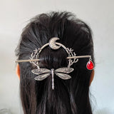 Witch Goddess Crescent Moon Dragonfly Hairstick Fairy Moon Dragonfly Insect Hair Barrette Hairclip Wicca