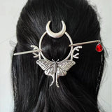 Witch Goddess Crescent Moon Dragonfly Hairstick Fairy Moon Dragonfly Insect Hair Barrette Hairclip Wicca
