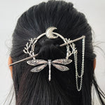 Witch Goddess Crescent Moon Dragonfly Hairstick Fairy Moon Dragonfly Insect Hair Barrette Hairclip Wicca