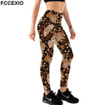 Fccexio 2021 New Pattern 3d Skull Head Print Women High Waist Legging Fashion Plus Size Fitness Elastic Skeleton Leggings - Leggings