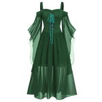 2023 New Medieval Witch Dress For Women Halloween Carnival Women Plus Size Cold Shoulder Butterfly Sleeve Halloween Gothic Dress