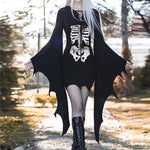 Women's Gothic Dress Batwing Sleeve Halloween Goth Dress Sexy Party Long Sleeve Black Saints Day Bodycon Dresses Cosplay Dress